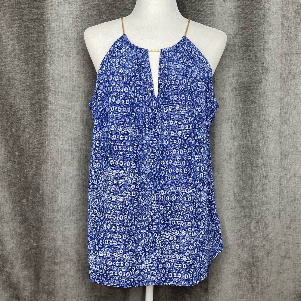 Michael Kors Cami Blouse Navy, Baby Blue & White with Golden chain